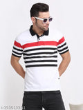 Striped cotton blend polo t-shirt, men's size L (42in chest, 28in length), Indian origin