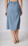 Colorblocked denim women's skirt with western style, available in sizes 28, 30, 32, 34, and 36 (India origin)
