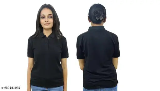 Black limited edition polycotton collar t-shirts for women & girls, vibrant & classy Indian fashion