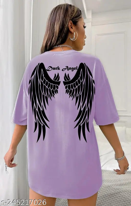 Cotton blend oversize t-shirt for women and girls, black, white, pink, lavendra, purple, varsity style, casual, three-quarter sleeves, printed net, under $199, ideal for summer days