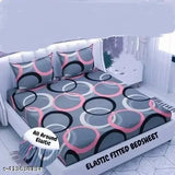 Grey & Black geometric printed super soft cotton fitted double bedsheet with 2 matching pillow covers - ideal for summer and adult use
