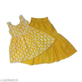 Cotton 60-60 Kids girls sunshine yellow sanganeri printed sharara kurti set - Vibrant Indian craftsmanship, perfect for festive or casual wear