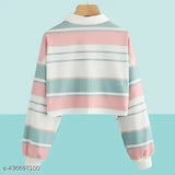 Korean Pastel Stripe Long-Sleeve Polo in Pink, Blue, & White, lycra fabric, cuffed sleeves