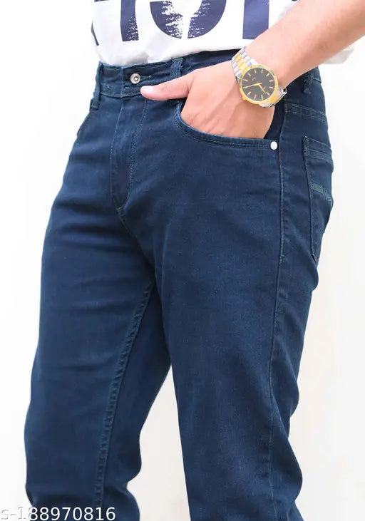 Green silk denim men's jeans, solid pattern, size 30-38, made in India