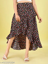 Timeless elegance floral print crepe midi skirt with pleated A-line silhouette, size 28 (India)