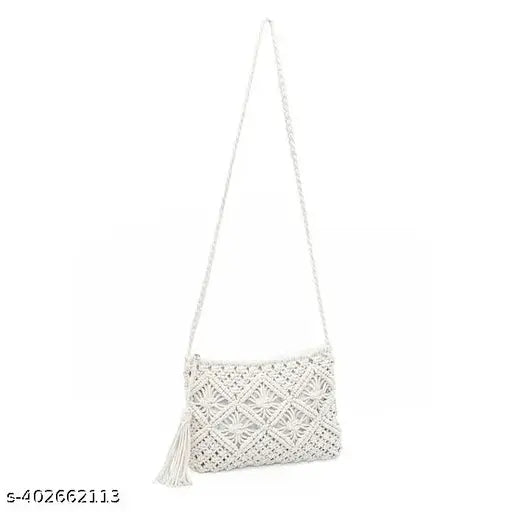 Handmade macrame cotton fabric small shoulder bag for women, self-designed Indian craftsmanship with one compartment