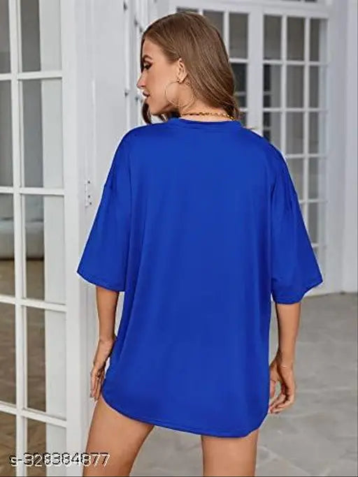 VC Women's oversized round neck cotton blend t-shirt, solid print, half sleeves. Perfect for various occasions and comfortable wear