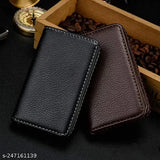 PU leather business card wallet with magnetic closure, black and brown, holds 20-25 cards. Quality faux leather wallet for business or personal use