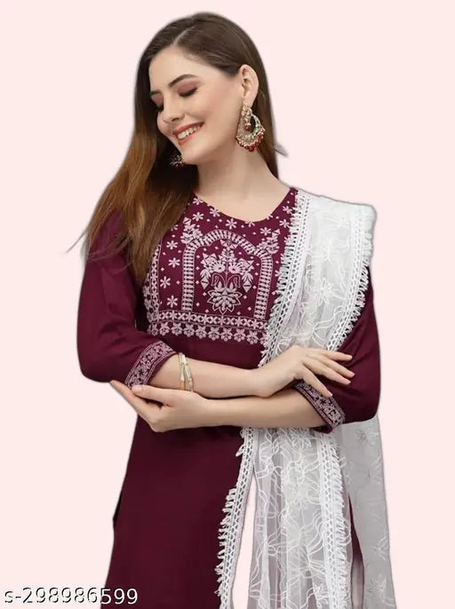 Cotton print kurta pant duppatta set, three-quarter sleeves, Indian ethnic wear for all occasions