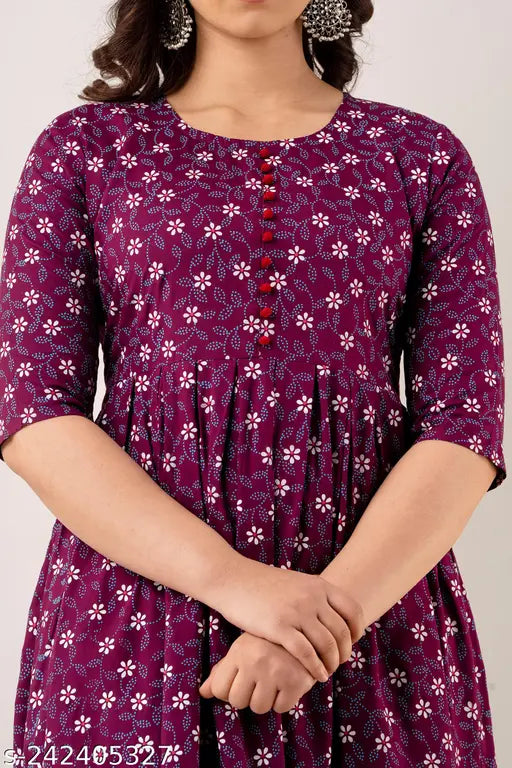 Trendy flared rayon kurti gown for women, three-quarter sleeves, printed combo, perfect for partywear and events, India origin