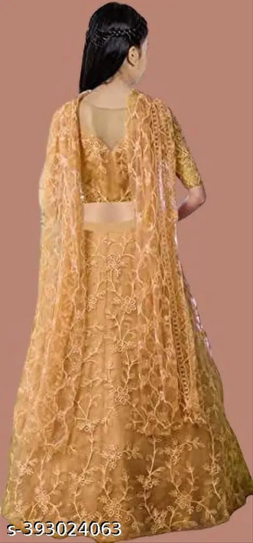 Indian embroidered tissue lehenga & dupatta set for kids (ages 3-5), semi-stitched net