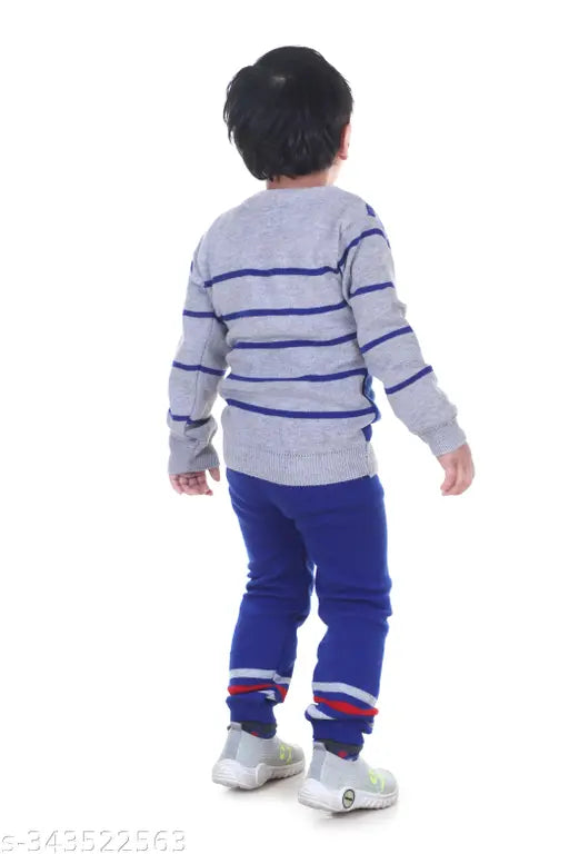 Boys woolen sweater set with full sleeves, printed net pattern, warm & stylish winter wear for toddlers (9-12M, 12-18M, 18-24M, 1-2Y), handcrafted in India