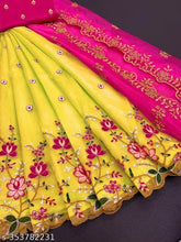 Embroidery work net semi-stitched floral dupion silk & net Lehenga Choli with cutwork border, India