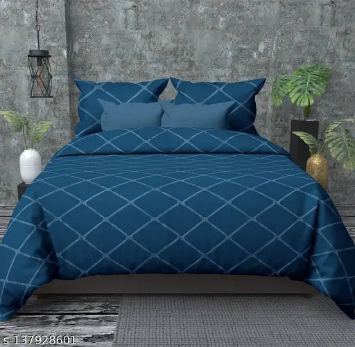 Blue Homicon Premium Glace Cotton Double Queen Bed Sheet & Pillow Covers (100x90, 18x28 inches)