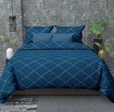 Blue Homicon Premium Glace Cotton Double Queen Bed Sheet & Pillow Covers (100x90, 18x28 inches)
