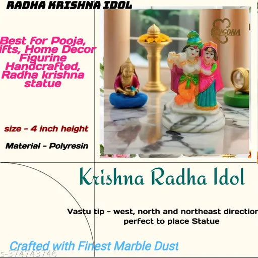 High-quality polyresin Radha Krishna Murti statue, 6cm x 5cm x 9.5cm, perfect for home living room decoration