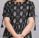 Black rayon kurta with short sleeves and printed combo, XS - XXL sizes available