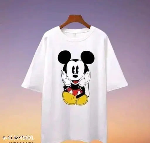 White cotton unisex print oversized t-shirt, short sleeves, women & men styles, printed loose fit