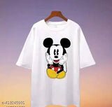 White cotton unisex print oversized t-shirt, short sleeves, women & men styles, printed loose fit