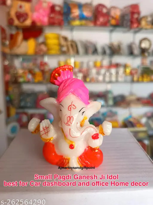 Small marble Ganesh statue, traditional pagdi design, religious decor for car or home office