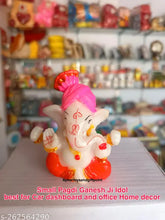 Small marble Ganesh statue, traditional pagdi design, religious decor for car or home office