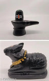 Poly Resin Stone Shivling & Nandi Idols Set, 4 Shivling + 2 Nandi (Hindu spiritual decor)