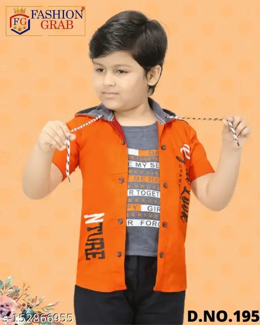 Cotton blend printed hoodie with t-shirt for boys, 15-16 years old fashionable style from India