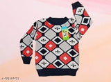 Red woolen sweatshirt for kids, long sleeves, printed net pattern, comfortable for indoor and outdoor activities, suitable for both boys and girls