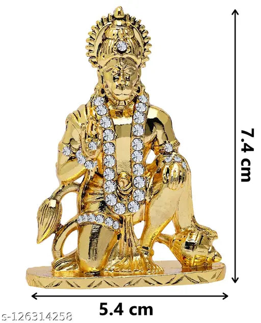 Golden Hanuman Idol (Model-50), Indian temple-style home decor, 5.5cmx1.5cmx7.4cm statue for car dashboard or office table showpiece