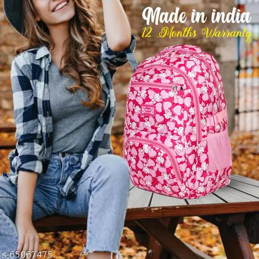 Tinytot pink water-resistant polyester backpack, 26L storage for school/college/travel use, suitable for girls and women, 18 inch size (Indian origin)