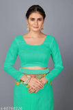Mint green Zeekha designer net saree with solid silk blouse, elegantly embroidered for traditional events in India