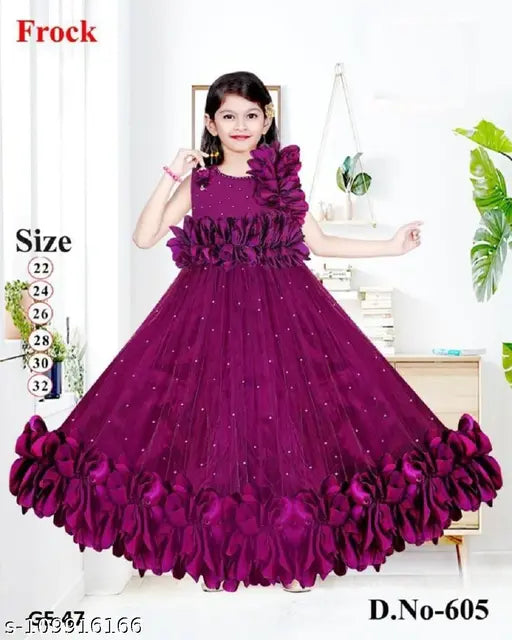 Purple WEARBLISS Girls Embellished Net Gown, ideal for special events & celebrations, India origin