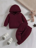 Fancy color wool winter set for kids: solid pattern, long sleeves (ages 0-6), handmade in India