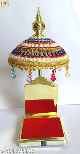 Decorative diamond-studded HR Enterprises umbrella, Indian car showpiece for home or idols