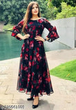 Red and black Georgette maxi dress, size 7XL-9XL, digital printed with heavy American crêpe lining, exclusive designer one-piece gown