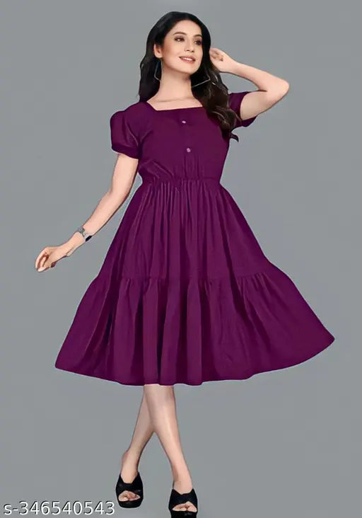 Wine rayon flared kurti for regular, office, and party wear with short sleeves, India-made fashionable women's clothing