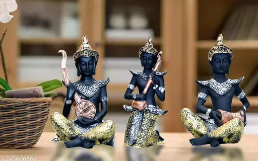Premium polyresin Musical Buddha showpiece (15x11x20CM), handcrafted artifact for living room, home decor, bedroom, offices, housewarming gifts, pooja rooms, positive vibes