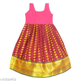 Brand New Latest Chanderi Silk Pattu Pavadai Lehanga, embroidered and embellished, for girls aged 1-2 and 5-6 years. Indian traditional attire on display