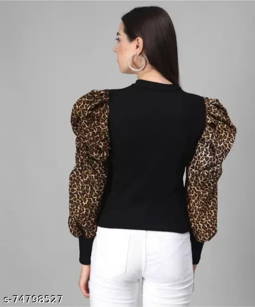Black cotton t-shirt with long sleeves featuring solid tiger pattern, single item in size S or M