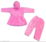Woolen winter T-shirt with hood and pyjama for kids, solid color design, 3-24 months sizes