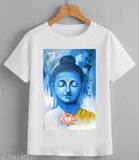 White polyester Buddha Boys God t-shirt, printed round neck with short sleeves