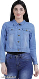 Blue denim jacket & waistcoat for women, trendy solid-colored design with long sleeves