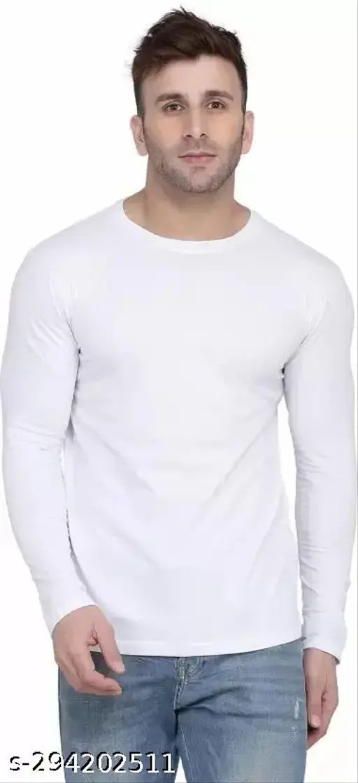 Men's striped white full sleeves polyester t-shirt, comfortable casual wear for everyday style