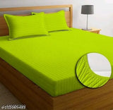 TARAIN Collection striped premium cotton elastic king-size fitted bedsheets with 2 pillow covers, double bed on display. Soft, supersoft, and suitable for adults during summer. Indian origin