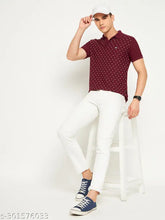 Maroon printed cotton polo t-shirt for men, short sleeves, made in India