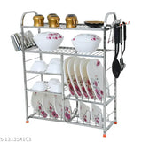 Stainless steel 5-shelf kitchen rack, organizer for dishes and cutlery, 31x24 inches lower plate design