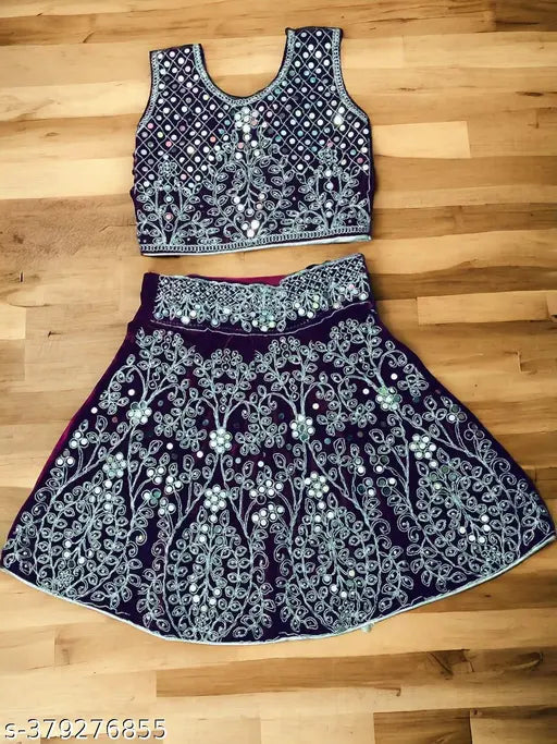 Embellished velvet lehenga choli for girls, country of origin: India