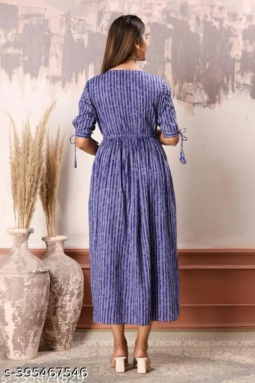 Viscose Rayon striped Shibori print Anarkali kurti, three-quarter sleeves for women, India origin