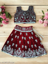 Embellished velvet lehenga choli set for kids party wear, trending ethnic wear without dupatta. 0-3 years, size waist 14 inches, length 17 inches