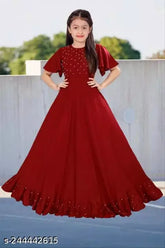 Rayon embellished Anarkali gown for girls, long sleeves, 7-8 years size, India origin
